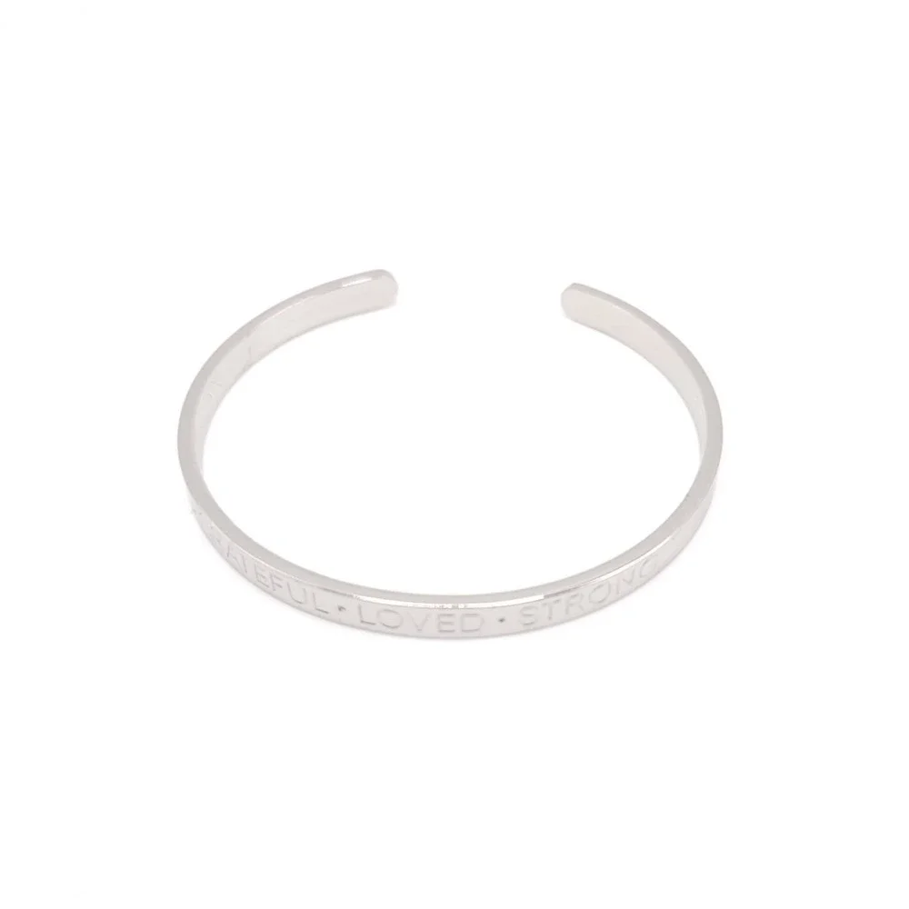 Talbots Engraved Silver Tone Bangle Bracelet Grateful Loved Strong Motivational